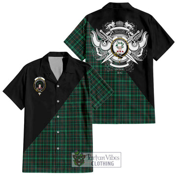 Ross Hunting Modern Tartan Short Sleeve Button Shirt with Family Crest and Military Logo Style