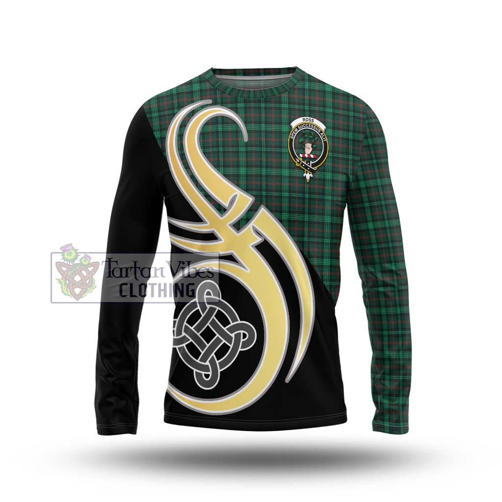 Ross Hunting Modern Tartan Long Sleeve T-Shirt with Family Crest and Celtic Symbol Style Unisex - Tartan Vibes Clothing