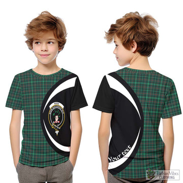 Ross Hunting Modern Tartan Kid T-Shirt with Family Crest Circle Style
