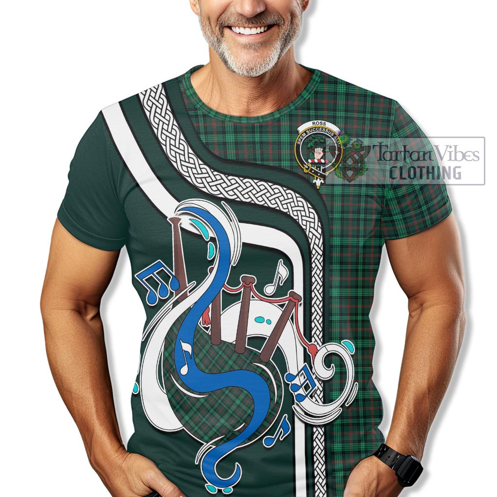 Ross Hunting Modern Tartan T-Shirt with Epic Bagpipe Style Kid's Shirt - Tartanvibesclothing Shop