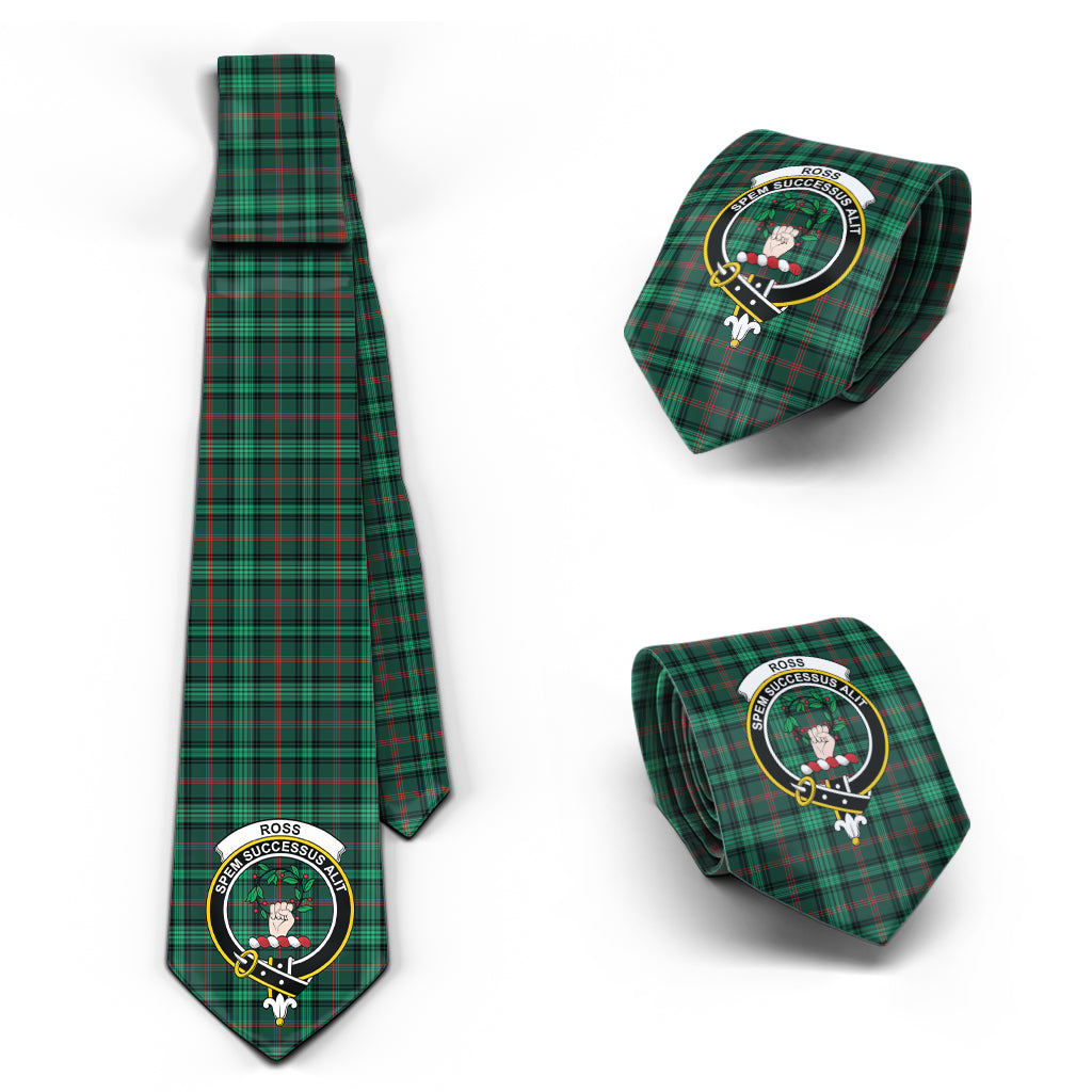 Ross Hunting Modern Tartan Classic Necktie with Family Crest Necktie One Size - Tartan Vibes Clothing