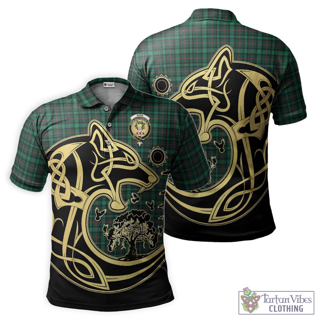 Tartan Vibes Clothing Ross Hunting Modern Tartan Polo Shirt with Family Crest Celtic Wolf Style