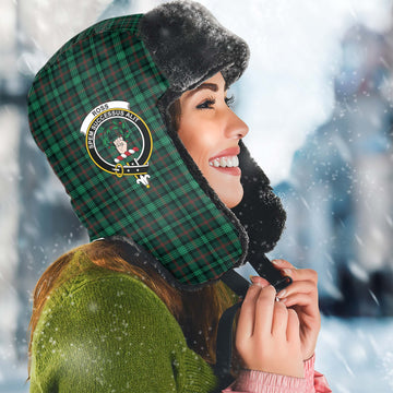 Ross Hunting Modern Tartan Winter Trapper Hat with Family Crest