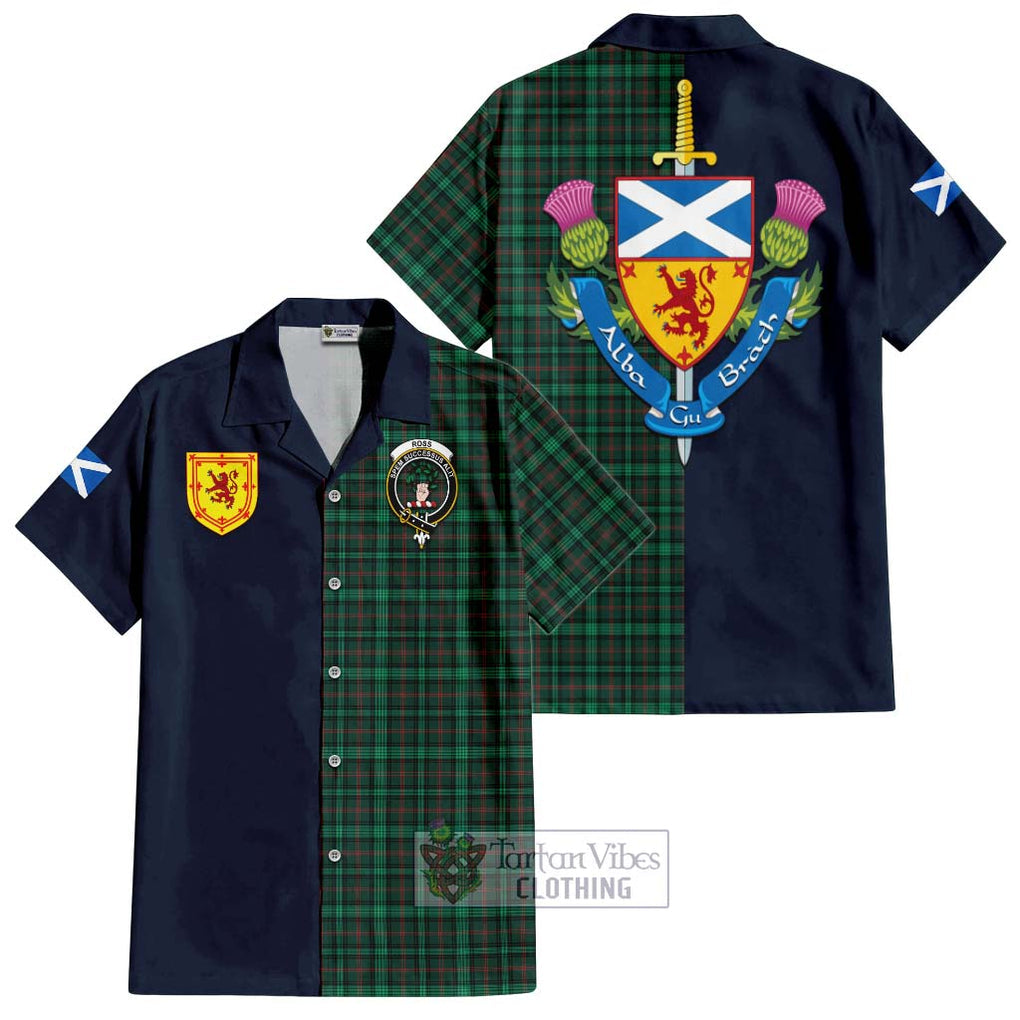 Tartan Vibes Clothing Ross Hunting Modern Tartan Short Sleeve Button Shirt with Scottish Lion Royal Arm Half Style