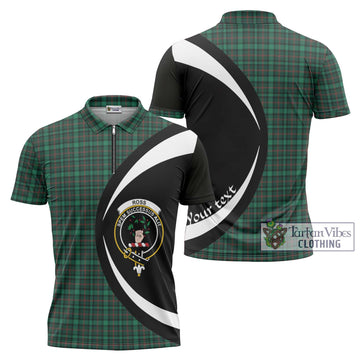 Ross Hunting Modern Tartan Zipper Polo Shirt with Family Crest Circle Style