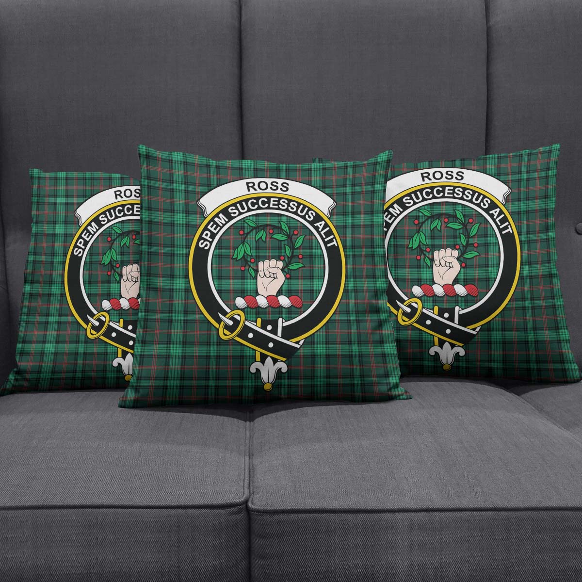 Ross Hunting Modern Tartan Pillow Cover with Family Crest Square Pillow Cover - Tartanvibesclothing