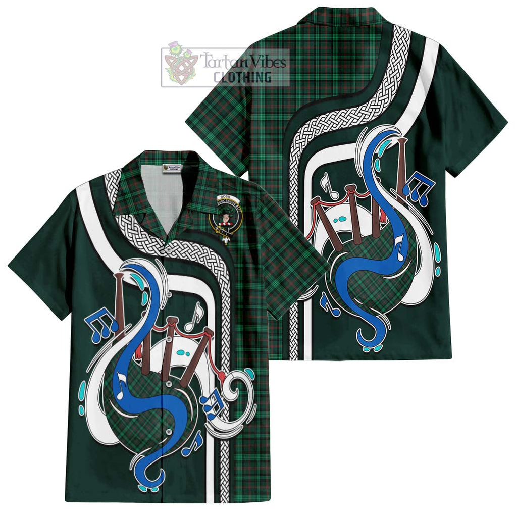 Ross Hunting Modern Tartan Short Sleeve Button Shirt with Epic Bagpipe Style Kid - Tartanvibesclothing Shop