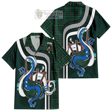 Ross Hunting Modern Tartan Short Sleeve Button Shirt with Epic Bagpipe Style