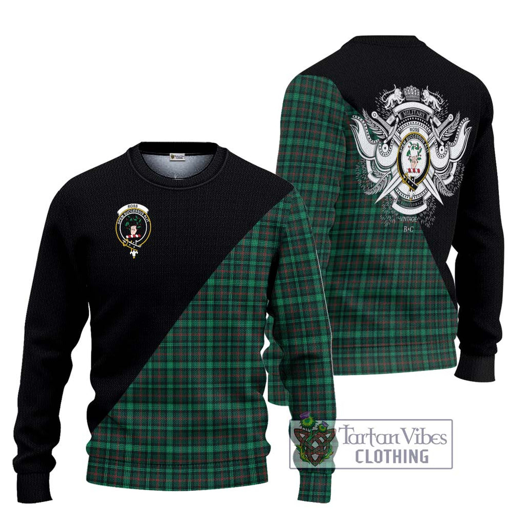 Ross Hunting Modern Tartan Knitted Sweater with Family Crest and Military Logo Style Unisex - Tartanvibesclothing Shop