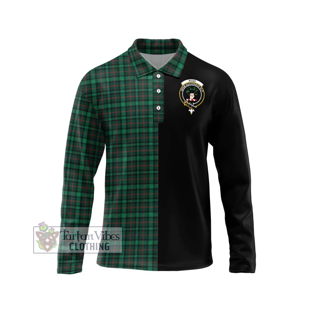 Ross Hunting Modern Tartan Long Sleeve Polo Shirt with Family Crest and Half Of Me Style Unisex - Tartanvibesclothing Shop