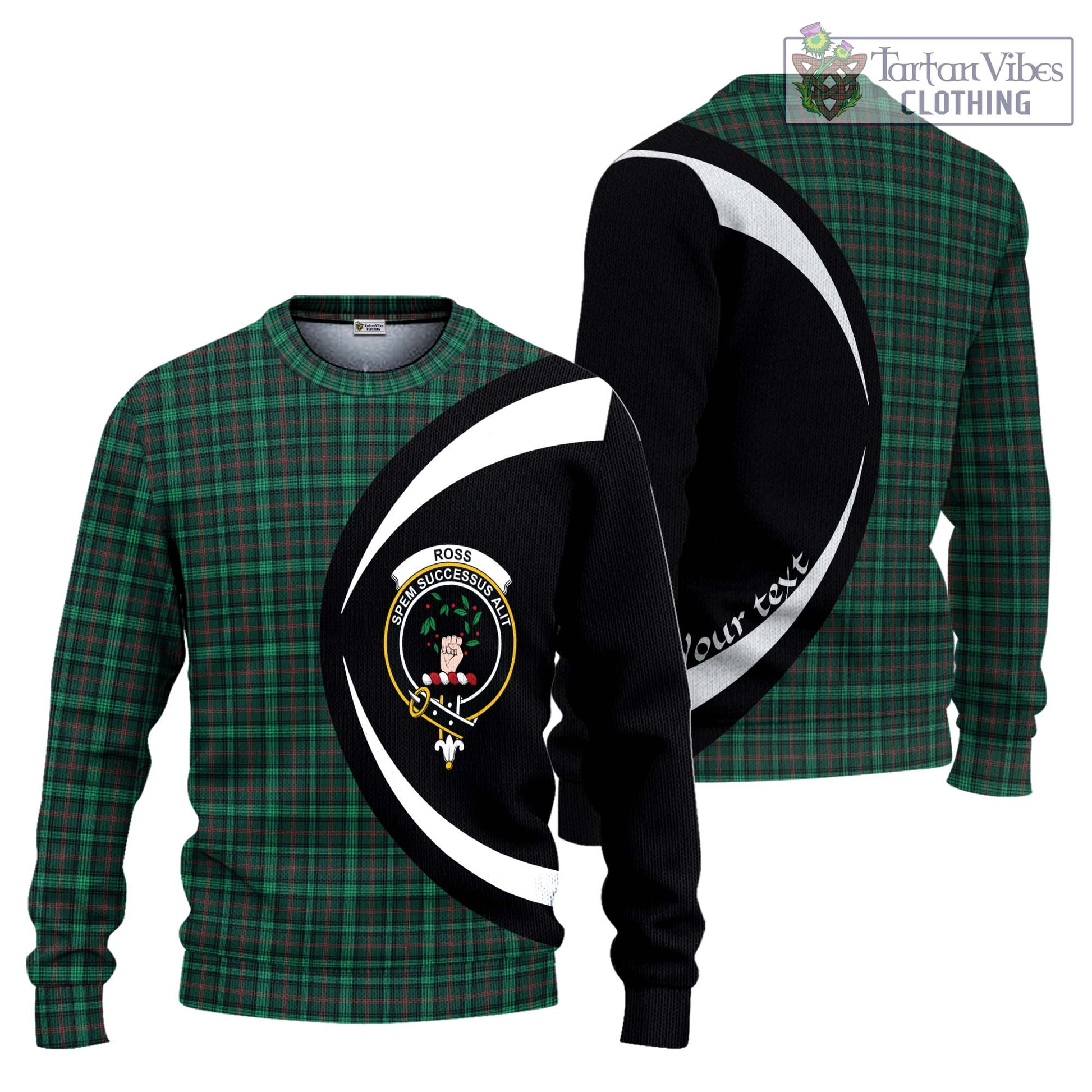 Tartan Vibes Clothing Ross Hunting Modern Tartan Knitted Sweater with Family Crest Circle Style