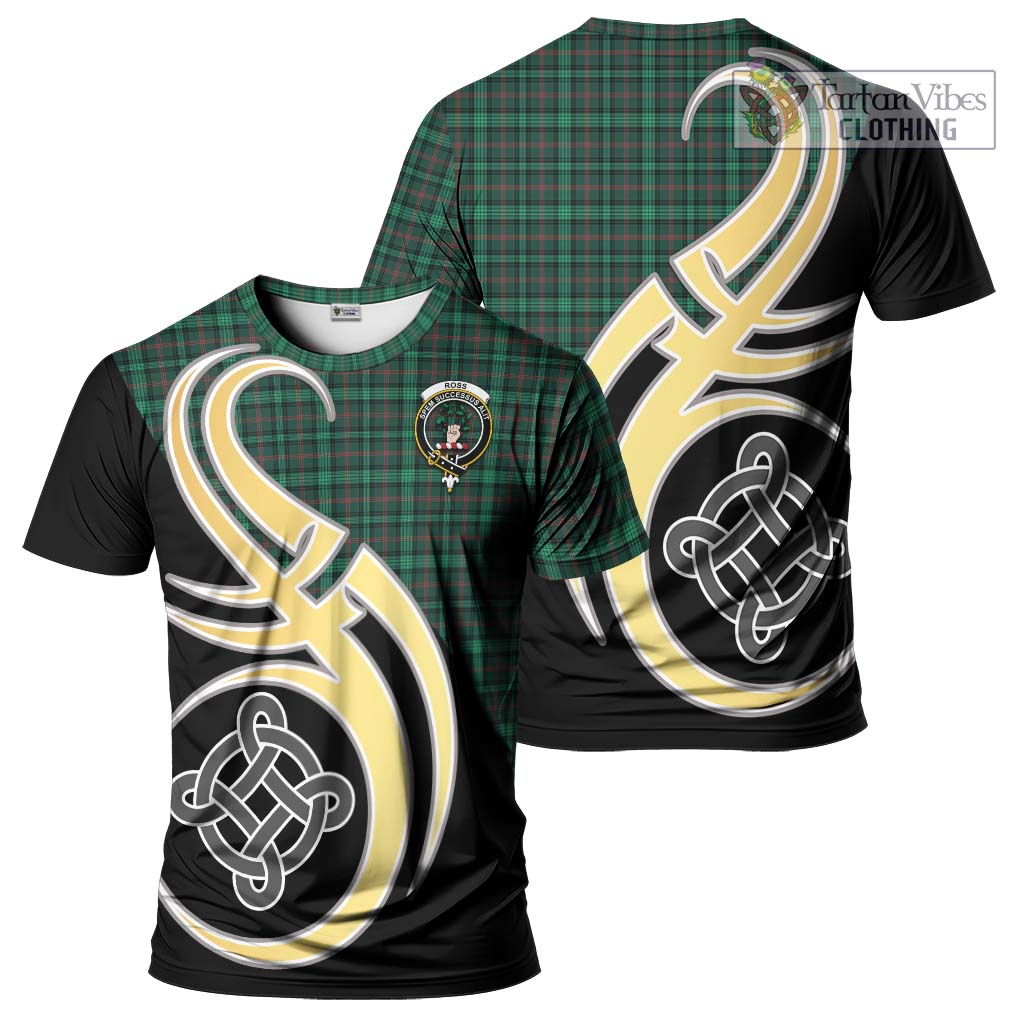 Tartan Vibes Clothing Ross Hunting Modern Tartan T-Shirt with Family Crest and Celtic Symbol Style