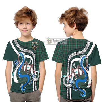 Ross Hunting Modern Tartan Kid T-Shirt with Epic Bagpipe Style