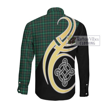 Ross Hunting Modern Tartan Long Sleeve Button Shirt with Family Crest and Celtic Symbol Style