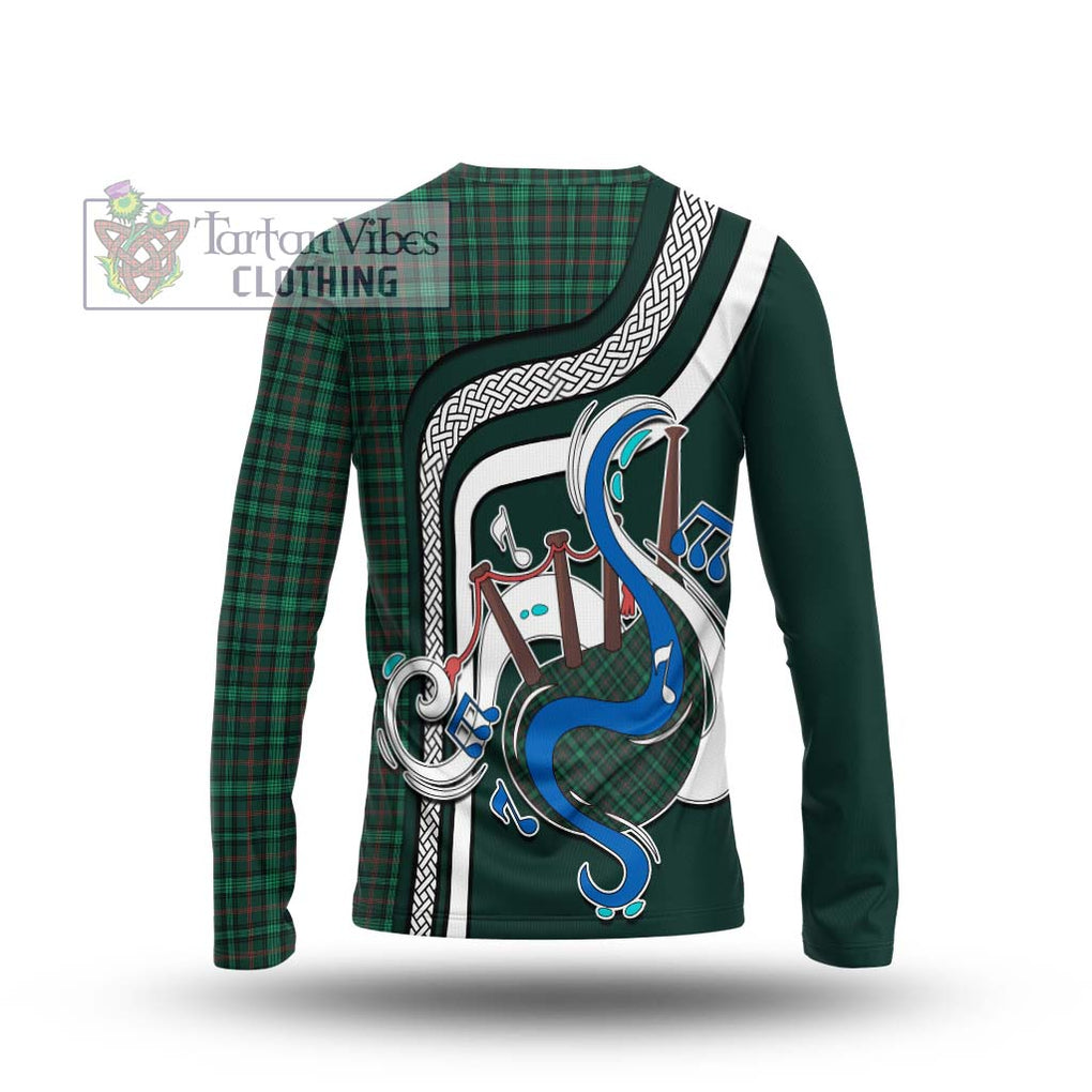 Tartan Vibes Clothing Ross Hunting Modern Tartan Long Sleeve T-Shirt with Epic Bagpipe Style