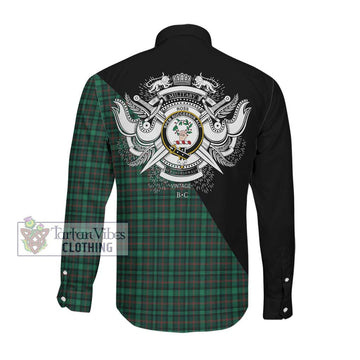 Ross Hunting Modern Tartan Long Sleeve Button Shirt with Family Crest and Military Logo Style