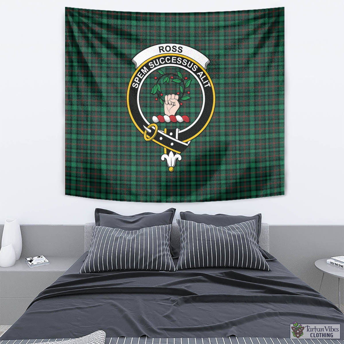 Tartan Vibes Clothing Ross Hunting Modern Tartan Tapestry Wall Hanging and Home Decor for Room with Family Crest