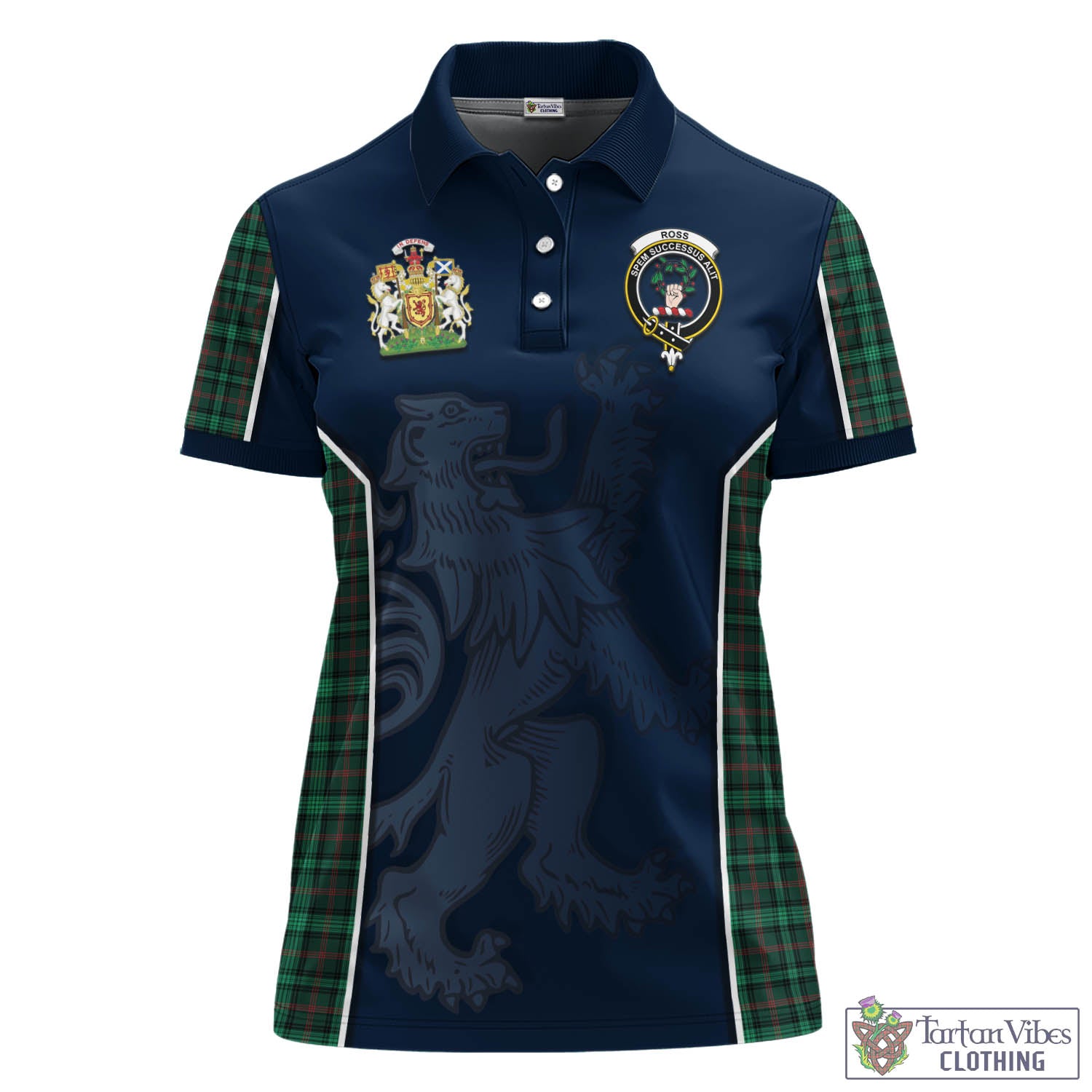 Ross Hunting Modern Tartan Women's Polo Shirt with Family Crest and Lion Rampant Vibes Sport Style - Tartan Vibes Clothing