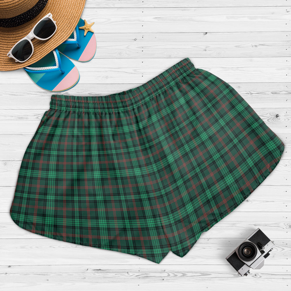 ross-hunting-modern-tartan-womens-shorts-with-family-crest