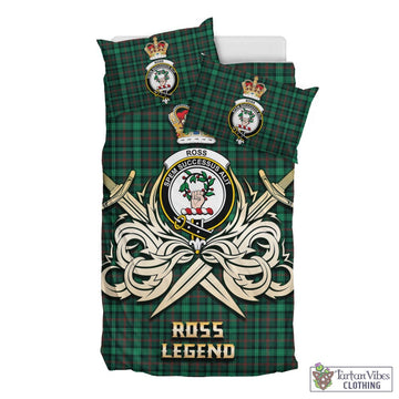 Ross Hunting Modern Tartan Bedding Set with Clan Crest and the Golden Sword of Courageous Legacy