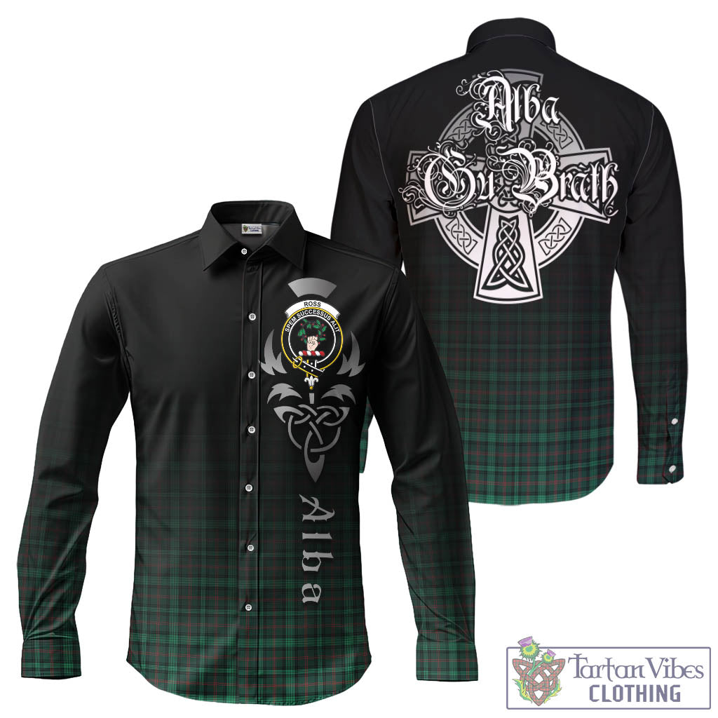 Tartan Vibes Clothing Ross Hunting Modern Tartan Long Sleeve Button Up Featuring Alba Gu Brath Family Crest Celtic Inspired