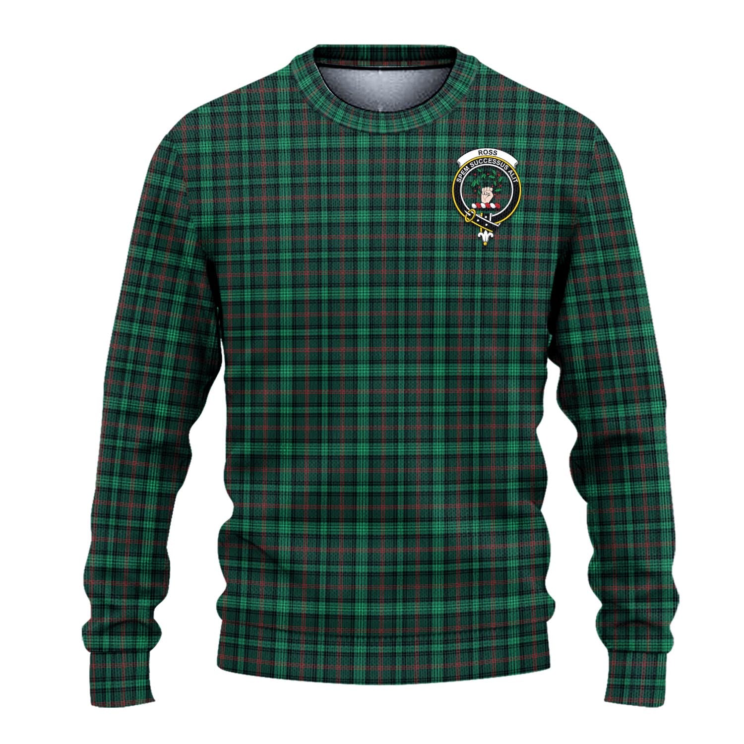 Ross Hunting Modern Tartan Knitted Sweater with Family Crest - Tartanvibesclothing