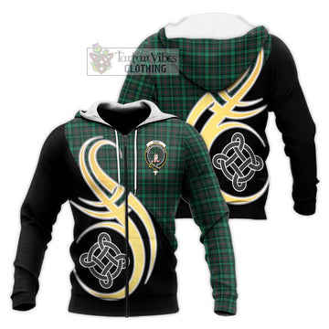 Ross Hunting Modern Tartan Knitted Hoodie with Family Crest and Celtic Symbol Style