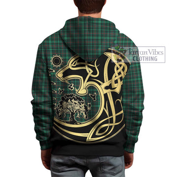 Ross Hunting Modern Tartan Hoodie with Family Crest Celtic Wolf Style