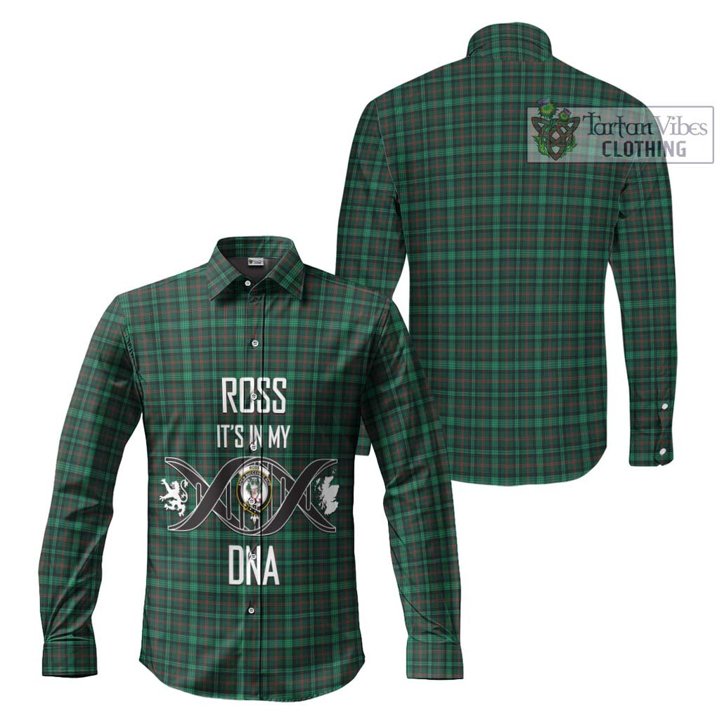 Ross Hunting Modern Tartan Long Sleeve Button Shirt with Family Crest DNA In Me Style Men's Shirt - Tartanvibesclothing Shop