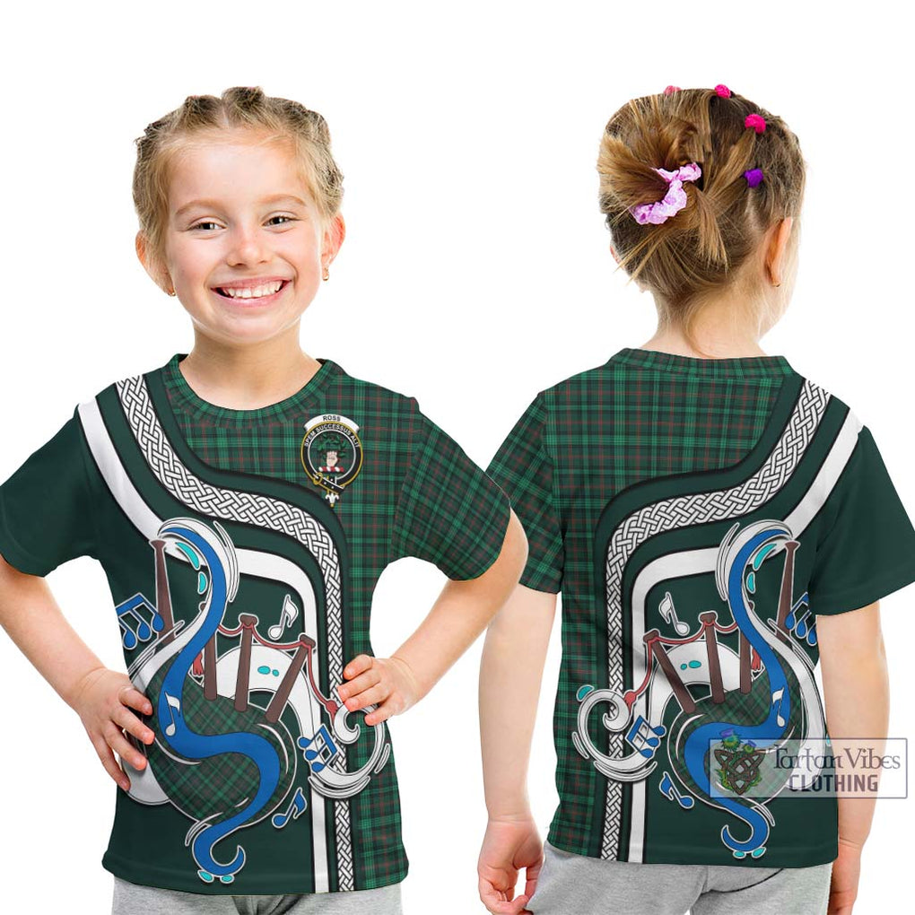 Tartan Vibes Clothing Ross Hunting Modern Tartan Kid T-Shirt with Epic Bagpipe Style