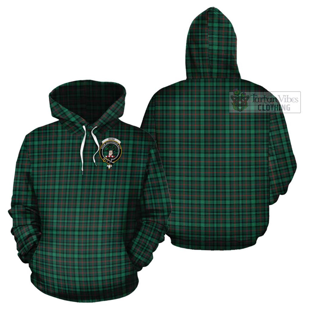 Ross Hunting Modern Tartan Cotton Hoodie with Family Crest Pullover Hoodie - Tartan Vibes Clothing