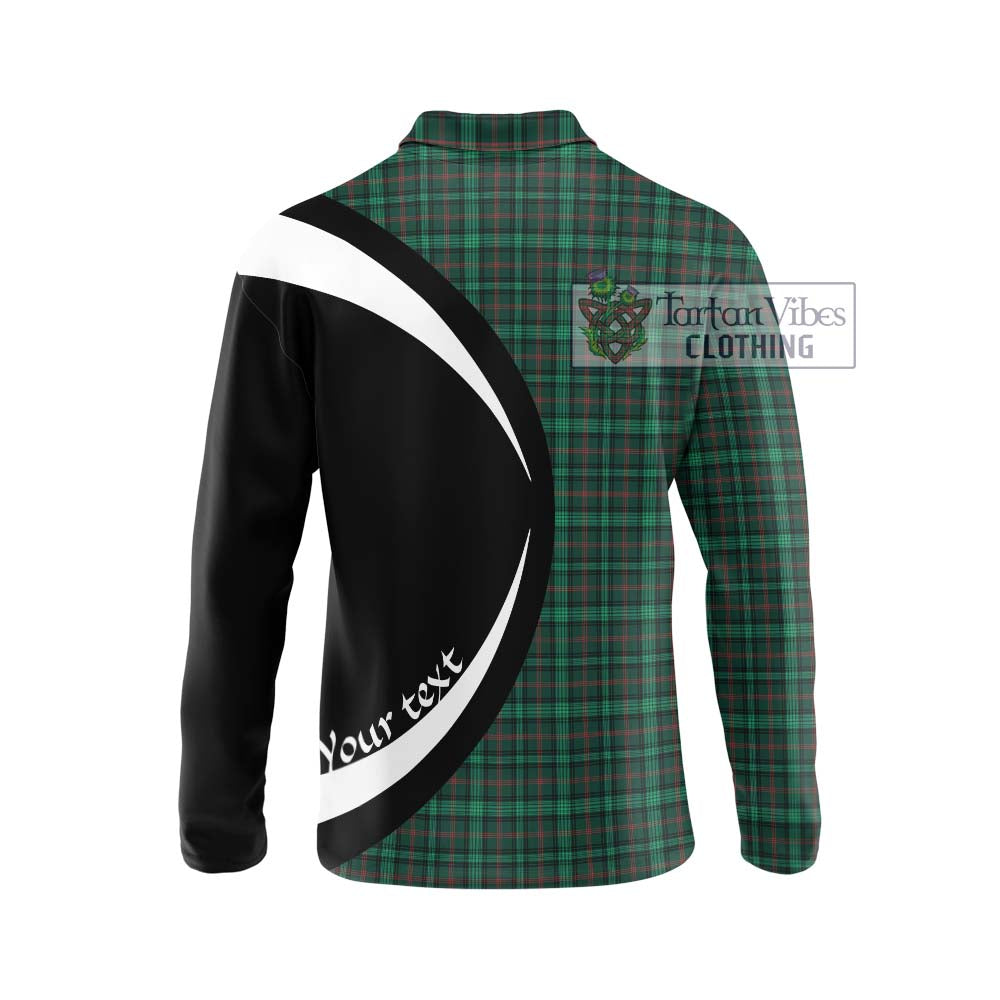 Ross Hunting Modern Tartan Long Sleeve Polo Shirt with Family Crest Circle Style - Tartan Vibes Clothing