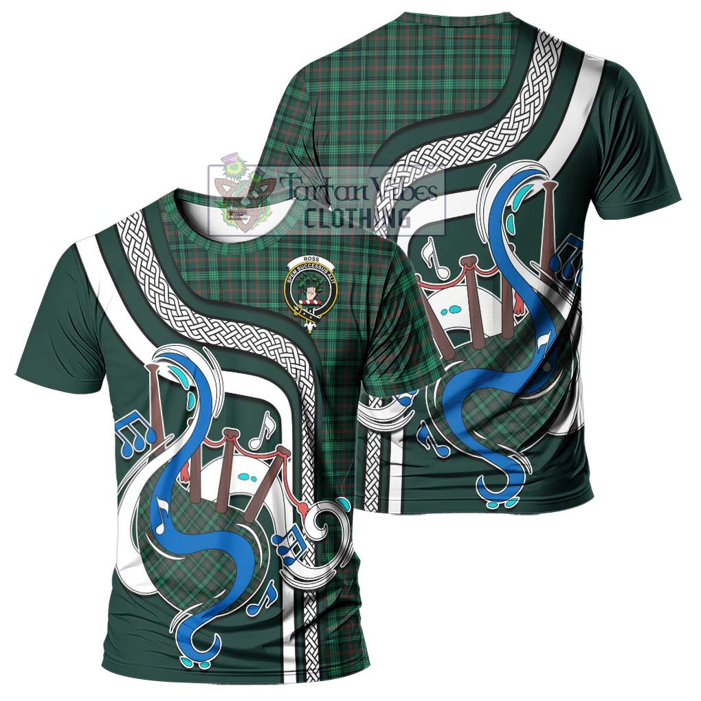 Ross Hunting Modern Tartan T-Shirt with Epic Bagpipe Style - Tartanvibesclothing Shop