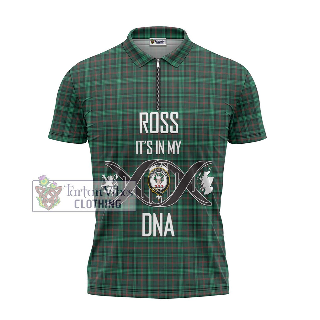 Ross Hunting Modern Tartan Zipper Polo Shirt with Family Crest DNA In Me Style - Tartanvibesclothing Shop