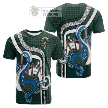 Ross Hunting Modern Tartan Cotton T-shirt with Epic Bagpipe Style