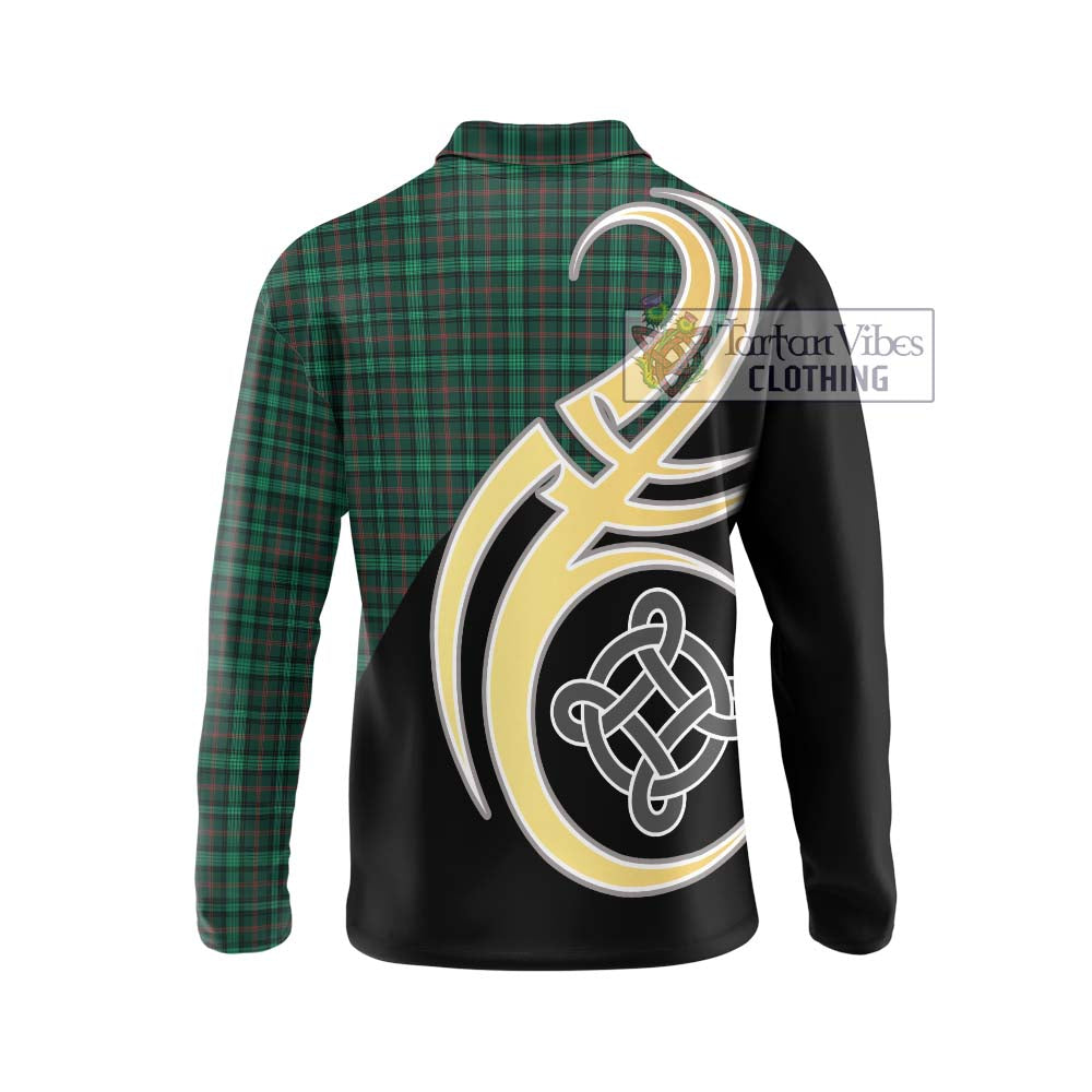 Ross Hunting Modern Tartan Long Sleeve Polo Shirt with Family Crest and Celtic Symbol Style - Tartan Vibes Clothing