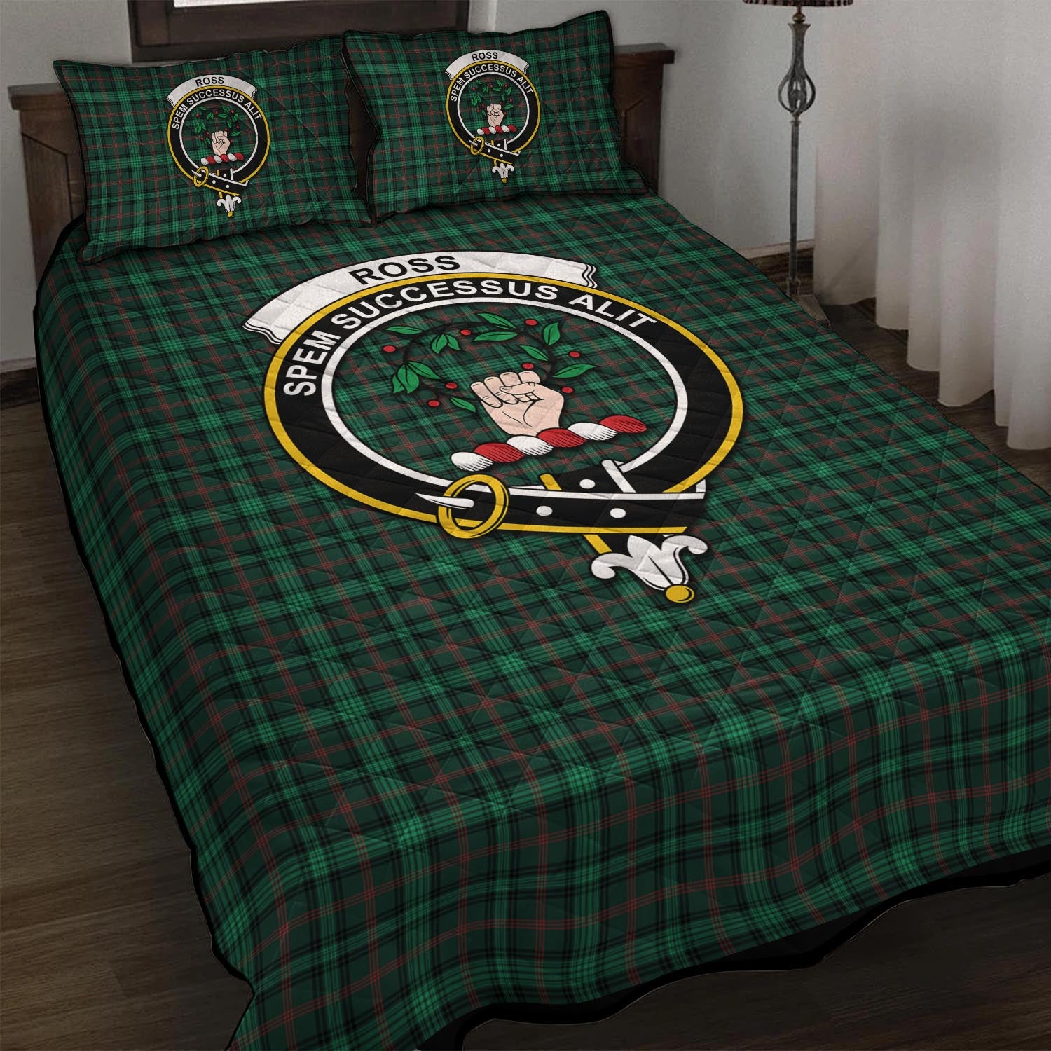 Ross Hunting Modern Tartan Quilt Bed Set with Family Crest - Tartan Vibes Clothing