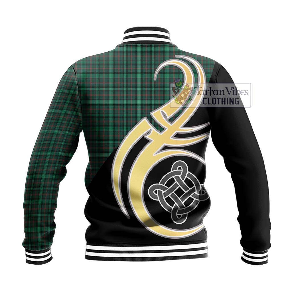 Tartan Vibes Clothing Ross Hunting Modern Tartan Baseball Jacket with Family Crest and Celtic Symbol Style