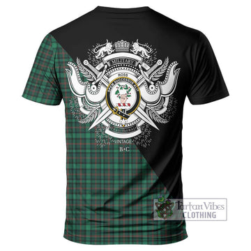 Ross Hunting Modern Tartan T-Shirt with Family Crest and Military Logo Style