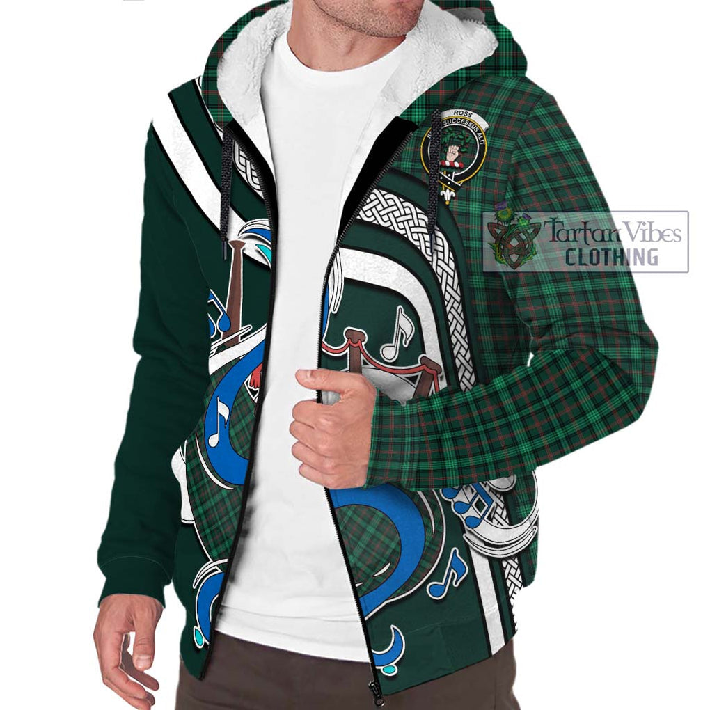 Ross Hunting Modern Tartan Sherpa Hoodie with Epic Bagpipe Style Unisex - Tartanvibesclothing Shop