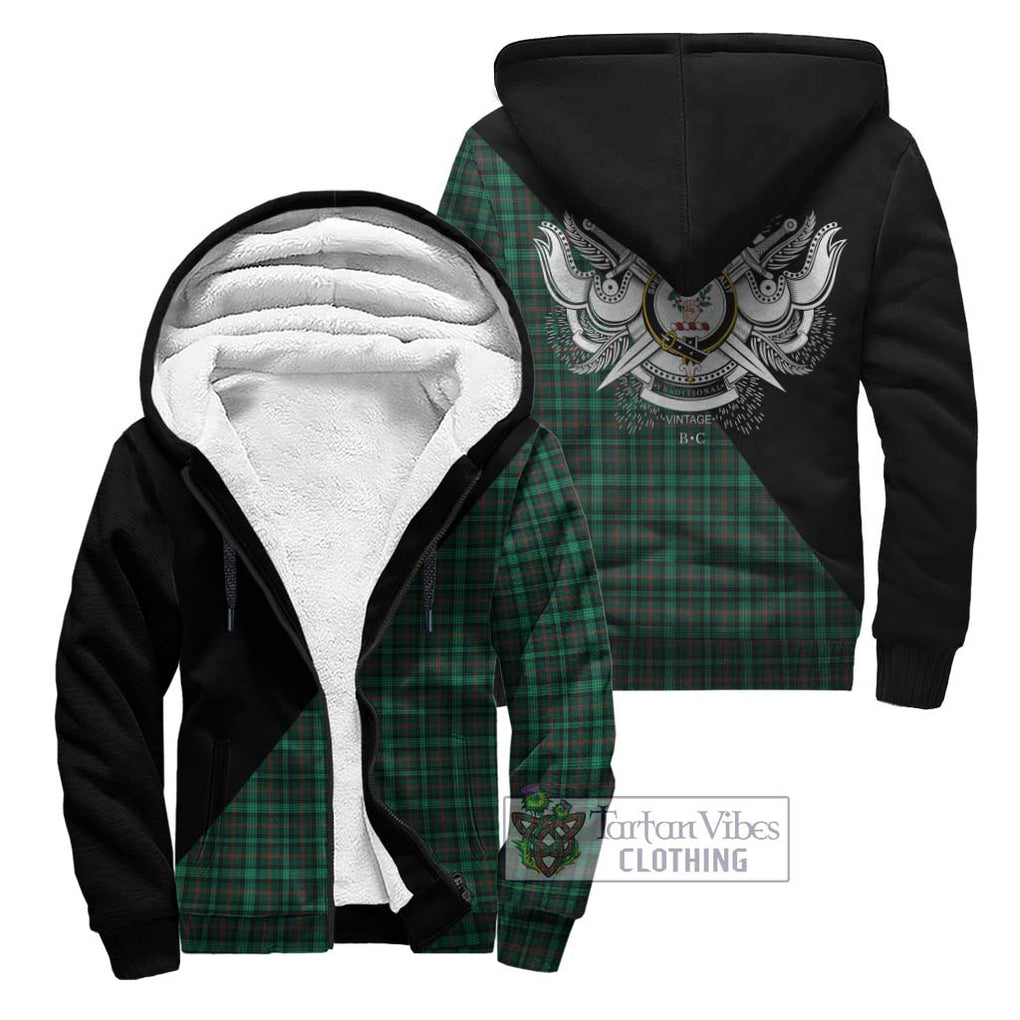 Ross Hunting Modern Tartan Sherpa Hoodie with Family Crest and Military Logo Style Unisex - Tartanvibesclothing Shop