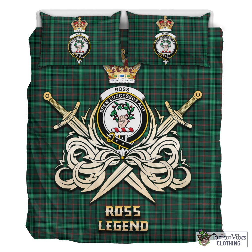 Tartan Vibes Clothing Ross Hunting Modern Tartan Bedding Set with Clan Crest and the Golden Sword of Courageous Legacy