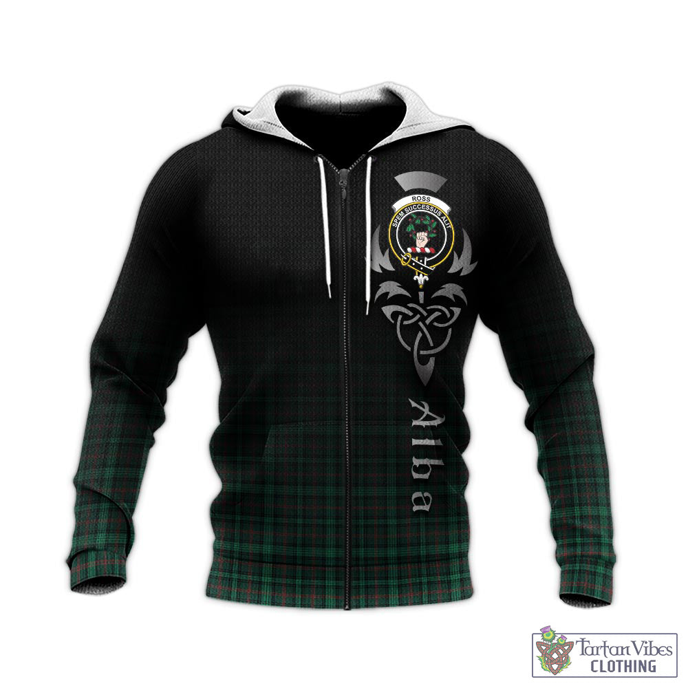 Tartan Vibes Clothing Ross Hunting Modern Tartan Knitted Hoodie Featuring Alba Gu Brath Family Crest Celtic Inspired