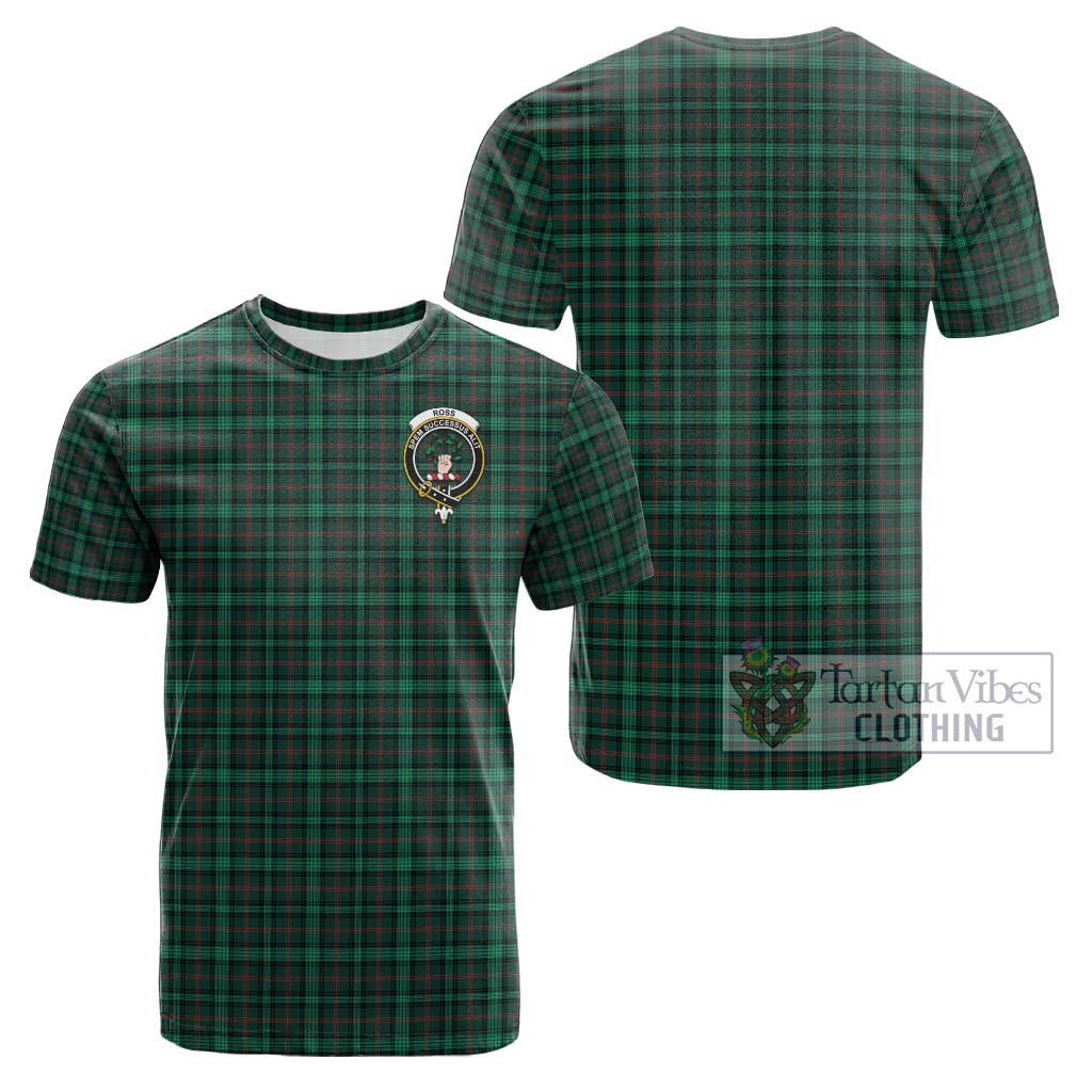 Tartan Vibes Clothing Ross Hunting Modern Tartan Cotton T-Shirt with Family Crest