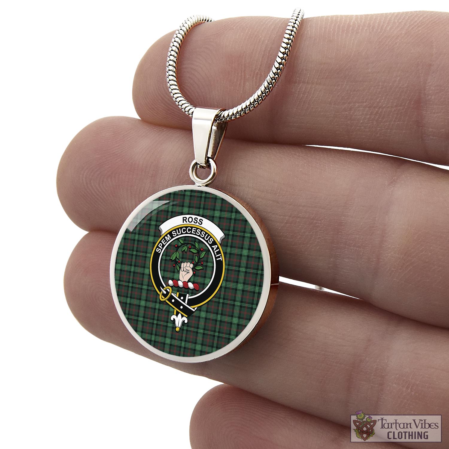 Tartan Vibes Clothing Ross Hunting Modern Tartan Circle Necklace with Family Crest