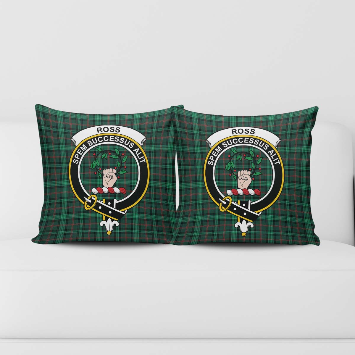 Ross Hunting Modern Tartan Pillow Cover with Family Crest - Tartanvibesclothing