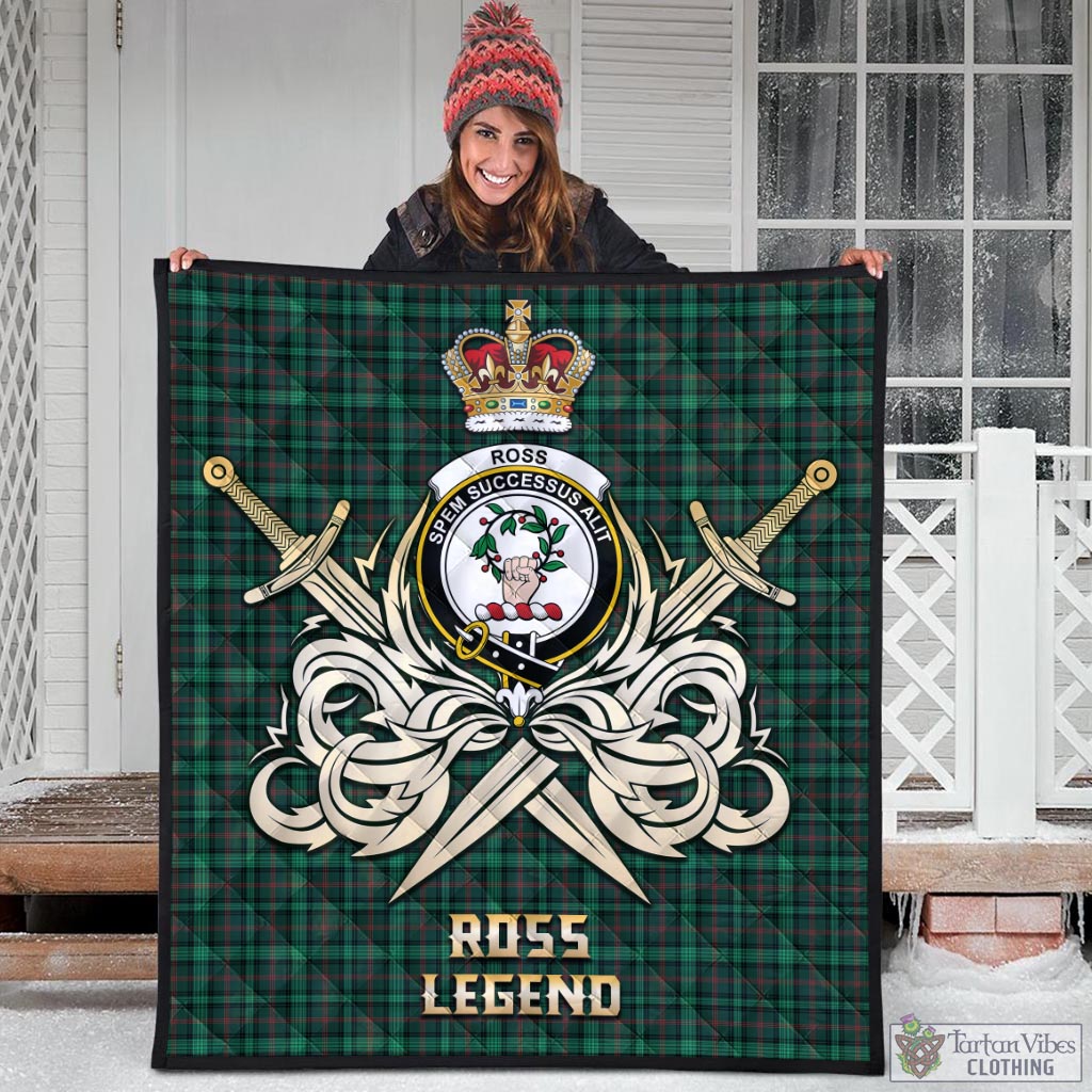 Tartan Vibes Clothing Ross Hunting Modern Tartan Quilt with Clan Crest and the Golden Sword of Courageous Legacy