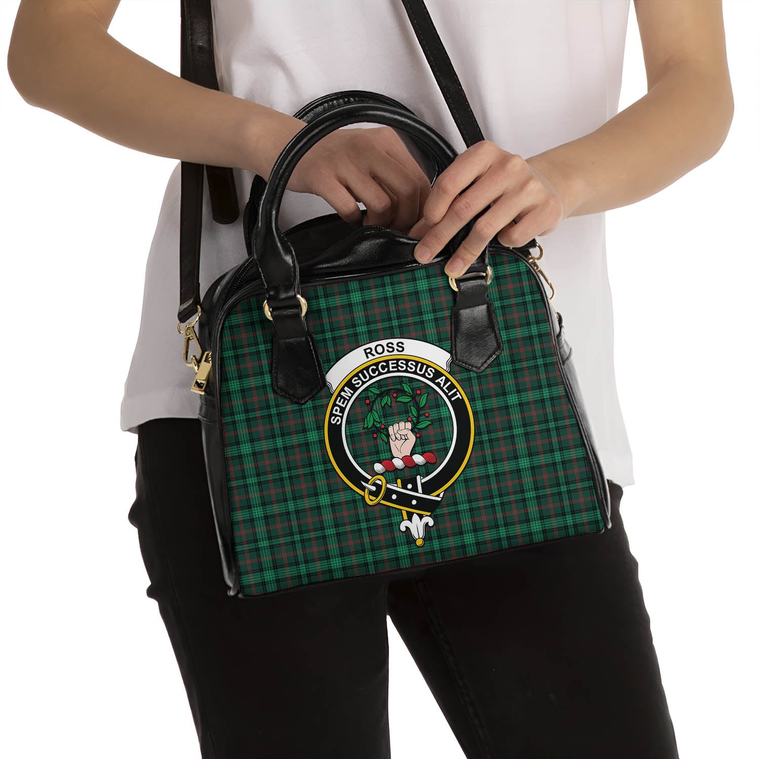 Ross Hunting Modern Tartan Shoulder Handbags with Family Crest - Tartanvibesclothing