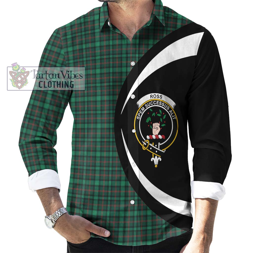 Ross Hunting Modern Tartan Long Sleeve Button Up with Family Crest Circle Style - Tartan Vibes Clothing