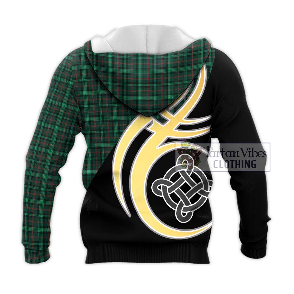 Tartan Vibes Clothing Ross Hunting Modern Tartan Knitted Hoodie with Family Crest and Celtic Symbol Style